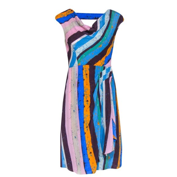 * Anthropologie Plenty by Tracy Reese Stripe Silk Cowl Neck Dress sz 0 - Picture 1 of 8